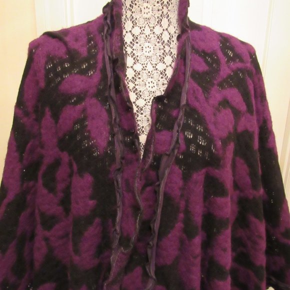 Mastro Moda Positano Italy Purple/Black Large Wool Blend Wrap/Coat - Lovely!! - Picture 10 of 10